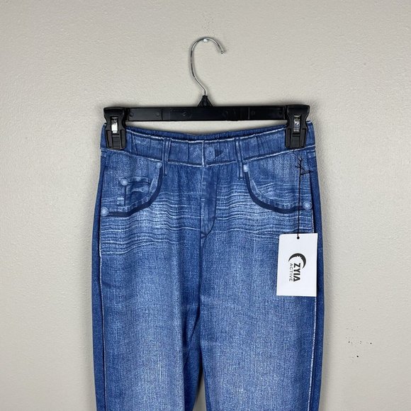 Zyia Distressed Denim Joggers Women's XS Blue Elastic Waist Stretch Faux Jeans - Picture 6 of 8